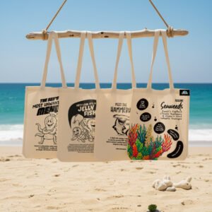 100% Cotton Tote Bags | All 4 Designs Combo | Seaweed, Sea Turtles, Octopus & Lobster, Hammerhead Shark